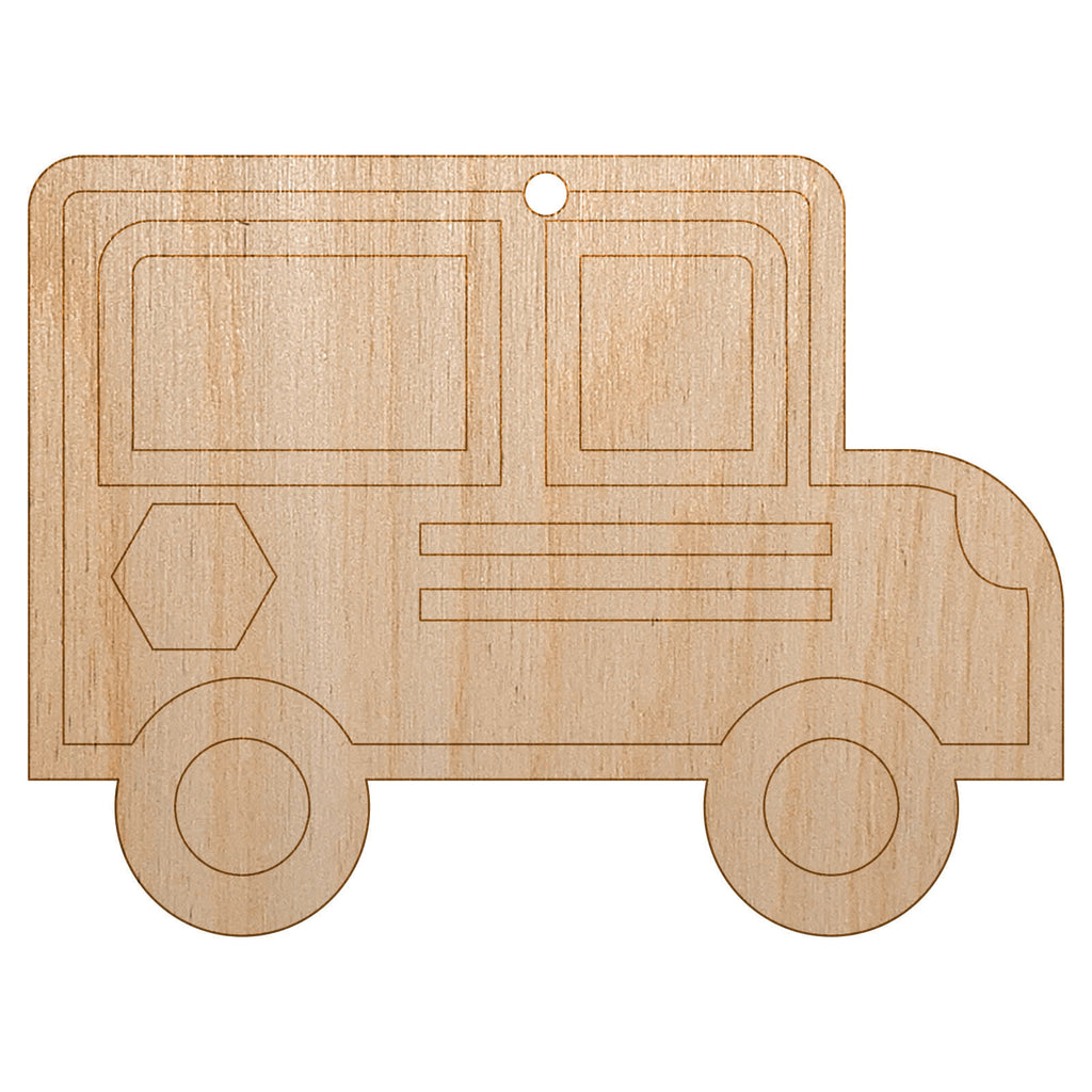 School Bus Icon Unfinished Craft Wood Holiday Christmas Tree DIY Pre-Drilled Ornament