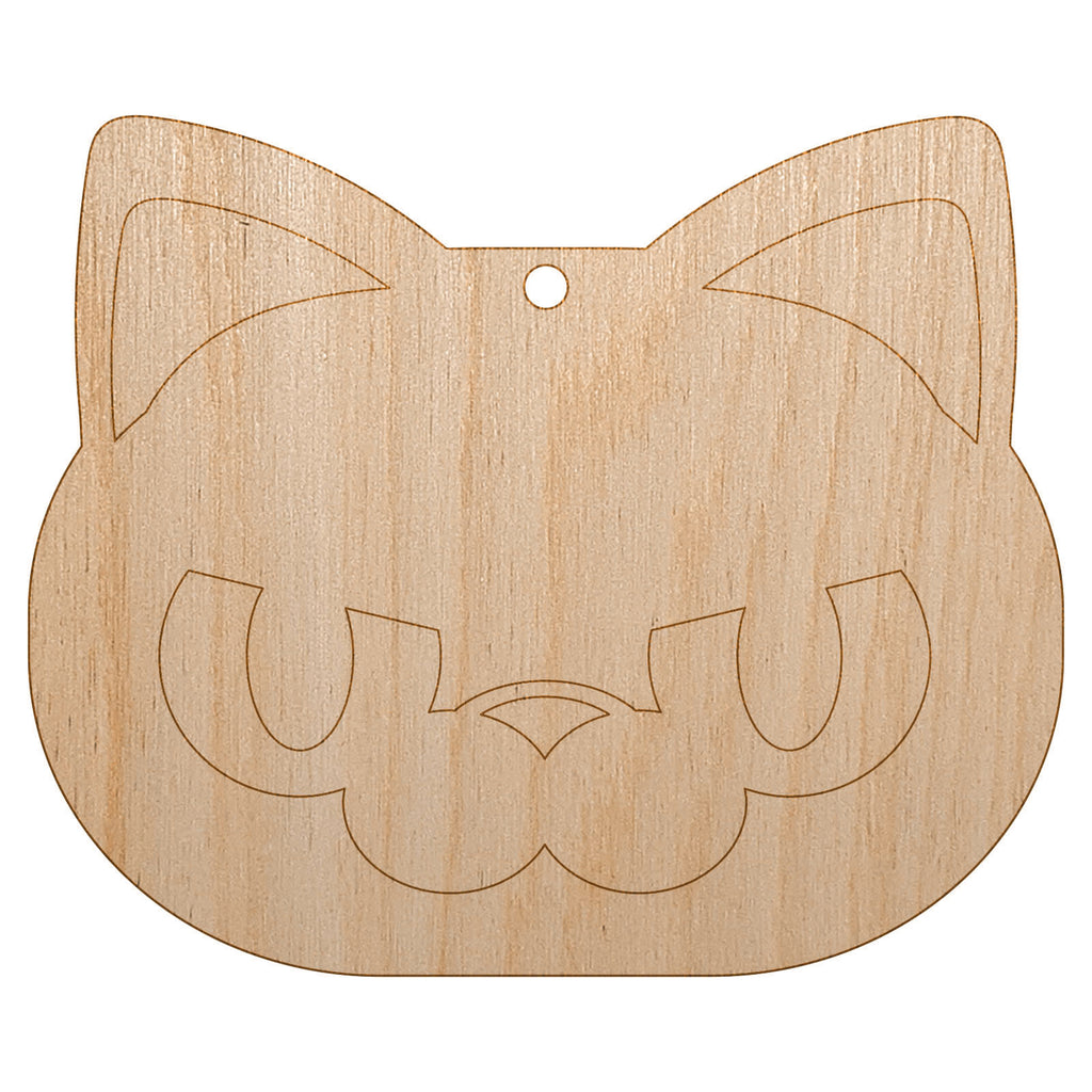 Round Cat Face Angry Unfinished Craft Wood Holiday Christmas Tree DIY Pre-Drilled Ornament