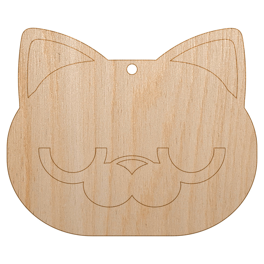 Round Cat Face Bored Unfinished Craft Wood Holiday Christmas Tree DIY Pre-Drilled Ornament