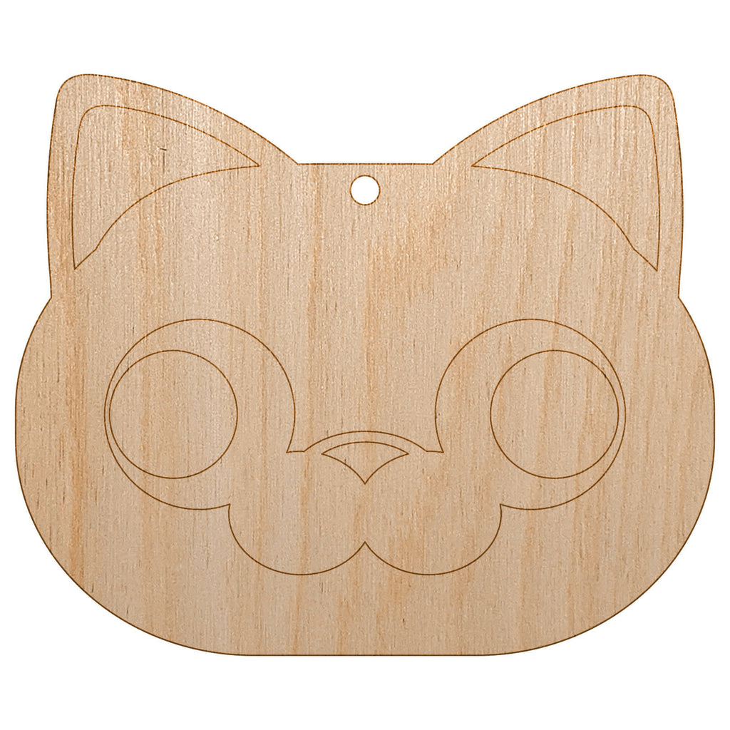 Round Cat Face Derpy Unfinished Craft Wood Holiday Christmas Tree DIY Pre-Drilled Ornament