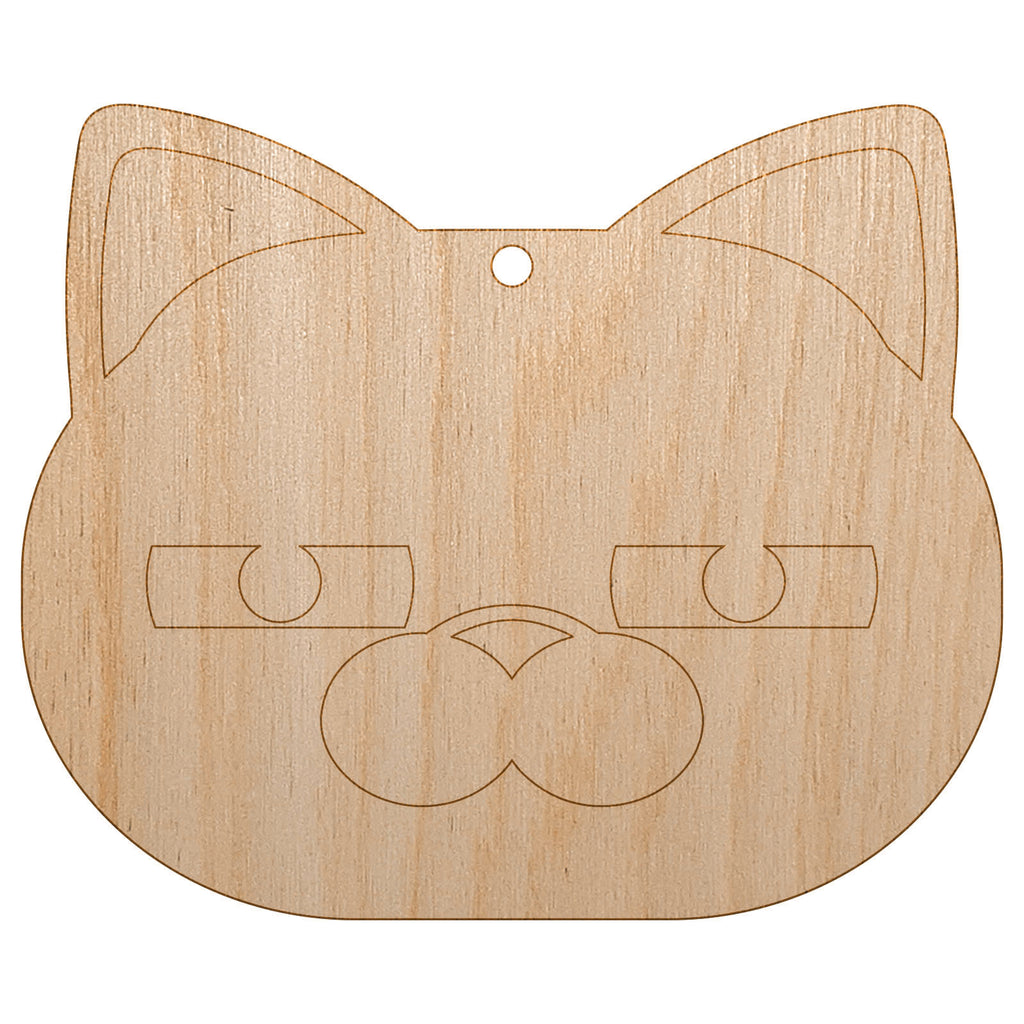 Round Cat Face Doubtful Unfinished Craft Wood Holiday Christmas Tree DIY Pre-Drilled Ornament