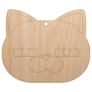 Round Cat Face Doubtful Unfinished Craft Wood Holiday Christmas Tree DIY Pre-Drilled Ornament