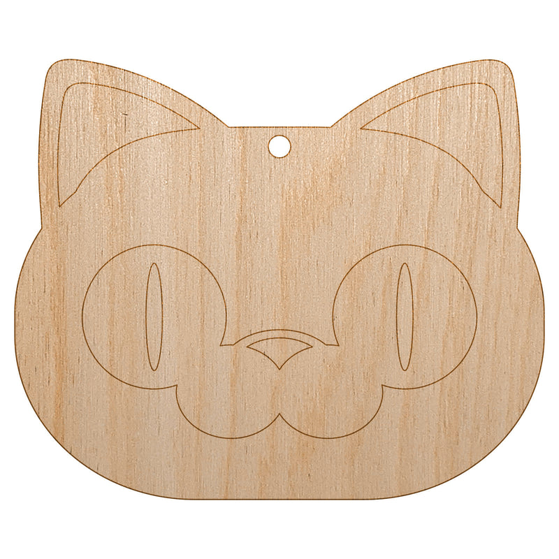 Round Cat Face Excited Unfinished Craft Wood Holiday Christmas Tree DIY Pre-Drilled Ornament