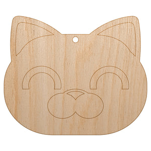 Round Cat Face Happy Unfinished Craft Wood Holiday Christmas Tree DIY Pre-Drilled Ornament