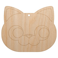 Round Cat Face Side Eye Unfinished Craft Wood Holiday Christmas Tree DIY Pre-Drilled Ornament