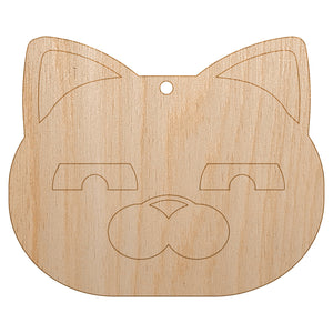 Round Cat Face Skeptical Unfinished Craft Wood Holiday Christmas Tree DIY Pre-Drilled Ornament