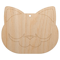 Round Cat Face Sleepy Unfinished Craft Wood Holiday Christmas Tree DIY Pre-Drilled Ornament