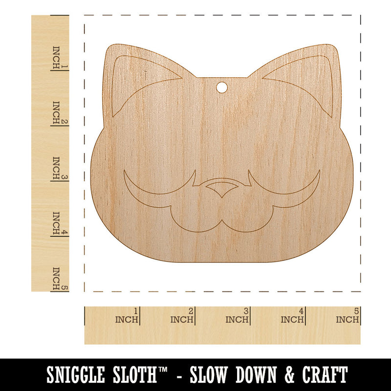 Round Cat Face Sleepy Unfinished Craft Wood Holiday Christmas Tree DIY Pre-Drilled Ornament