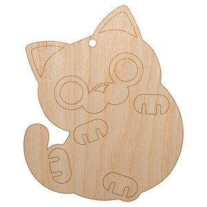 Round Cat Playful Unfinished Craft Wood Holiday Christmas Tree DIY Pre-Drilled Ornament