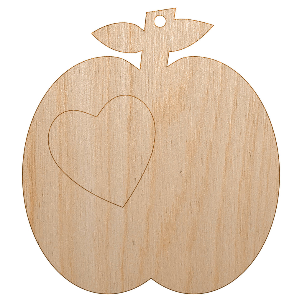 Apple with Heart Unfinished Craft Wood Holiday Christmas Tree DIY Pre-Drilled Ornament