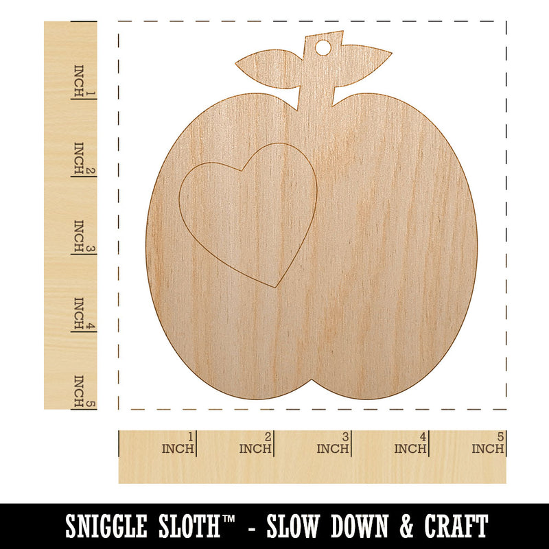 Apple with Heart Unfinished Craft Wood Holiday Christmas Tree DIY Pre-Drilled Ornament