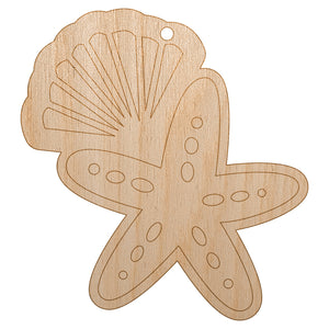Starfish and Shell Beach Tropical Doodle Unfinished Craft Wood Holiday Christmas Tree DIY Pre-Drilled Ornament