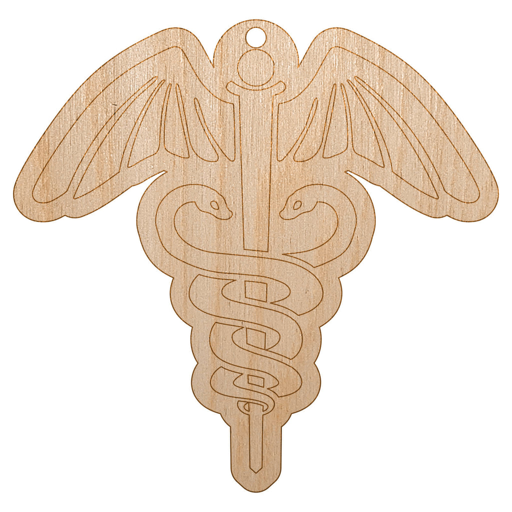 Caduceus Health Medical Symbol Unfinished Craft Wood Holiday Christmas Tree DIY Pre-Drilled Ornament