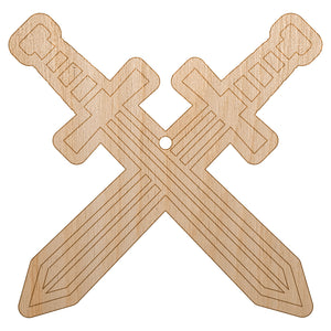 Crossed Swords Battle Icon Unfinished Craft Wood Holiday Christmas Tree DIY Pre-Drilled Ornament