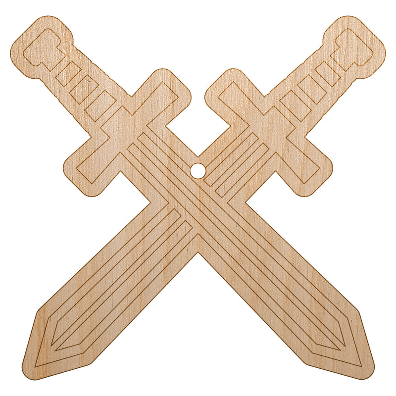 Crossed Swords Battle Icon Unfinished Craft Wood Holiday Christmas Tree DIY Pre-Drilled Ornament