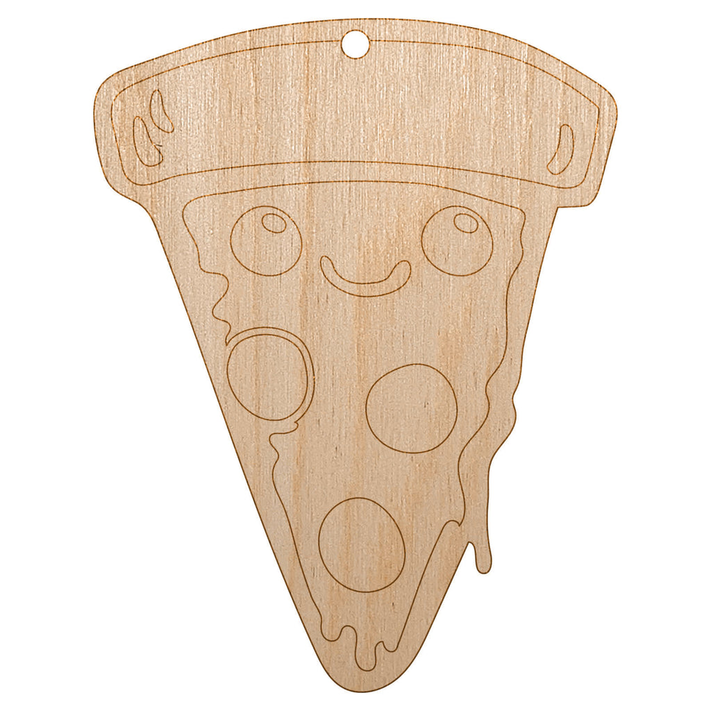 Cute Kawaii Pepperoni Pizza Unfinished Craft Wood Holiday Christmas Tree DIY Pre-Drilled Ornament