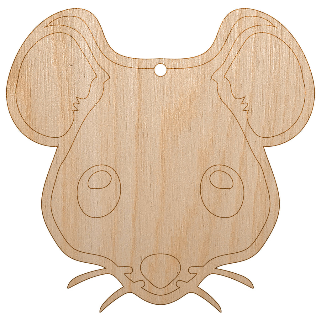 Cute Mouse Face Unfinished Craft Wood Holiday Christmas Tree DIY Pre-Drilled Ornament