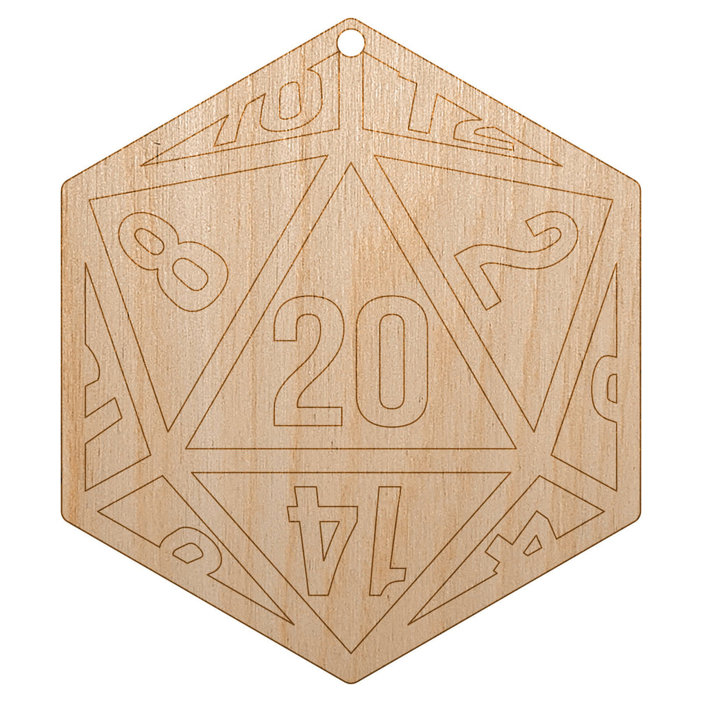 D20 20 Sided Gaming Gamer Dice Critical Role Unfinished Craft Wood Holiday Christmas Tree DIY Pre-Drilled Ornament