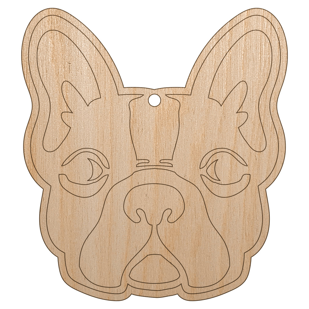 French Bulldog Face Unfinished Craft Wood Holiday Christmas Tree DIY Pre-Drilled Ornament