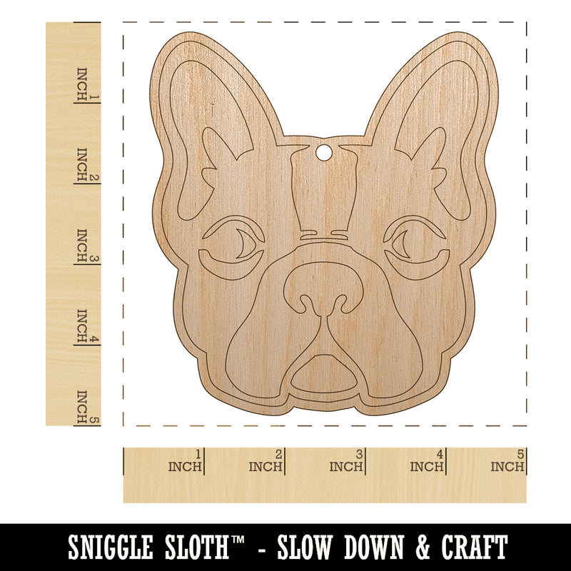 French Bulldog Face Unfinished Craft Wood Holiday Christmas Tree DIY Pre-Drilled Ornament