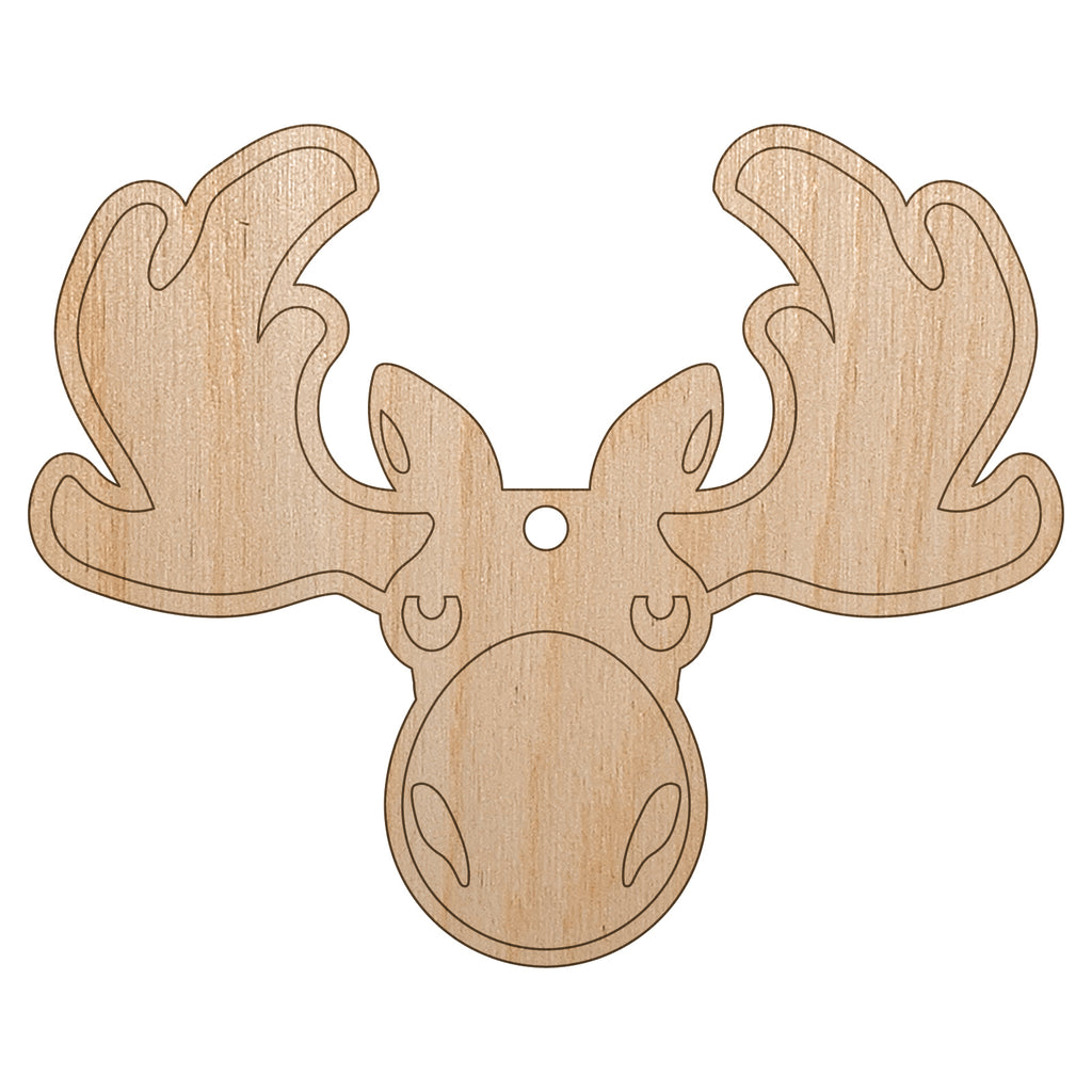 Grumpy Moose Head Unfinished Craft Wood Holiday Christmas Tree DIY Pre-Drilled Ornament