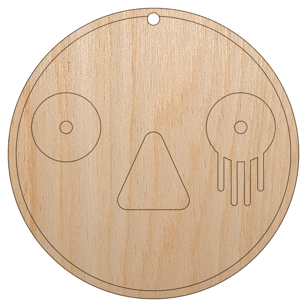 Kawaii Cute Horrified Scared Face Unfinished Craft Wood Holiday Christmas Tree DIY Pre-Drilled Ornament