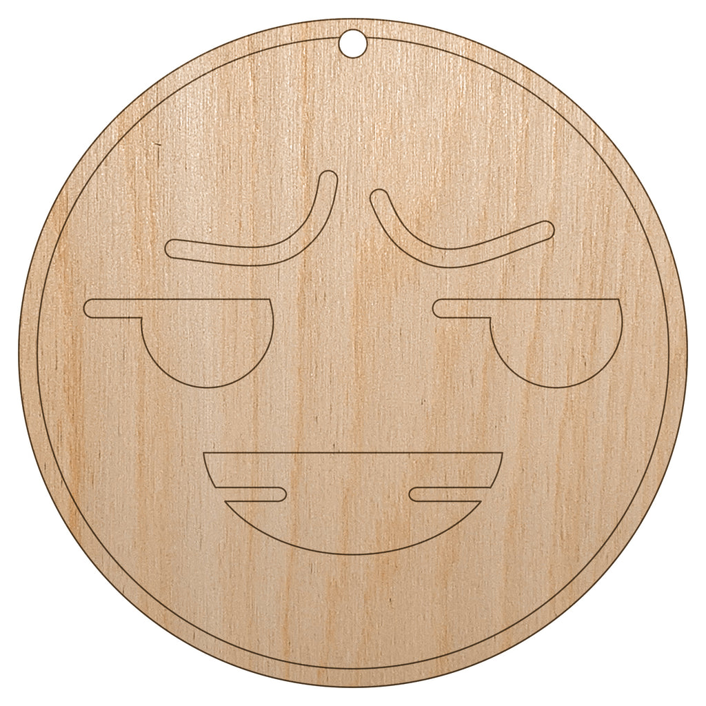 Kawaii Cute Smug Smirk Smile Face Unfinished Craft Wood Holiday Christmas Tree DIY Pre-Drilled Ornament