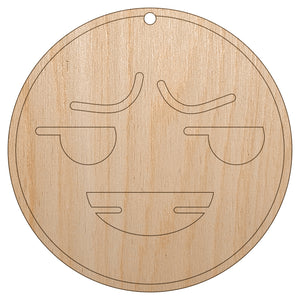 Kawaii Cute Smug Smirk Smile Face Unfinished Craft Wood Holiday Christmas Tree DIY Pre-Drilled Ornament