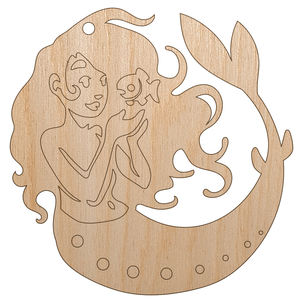 Mermaid and Fish Friend Unfinished Craft Wood Holiday Christmas Tree DIY Pre-Drilled Ornament