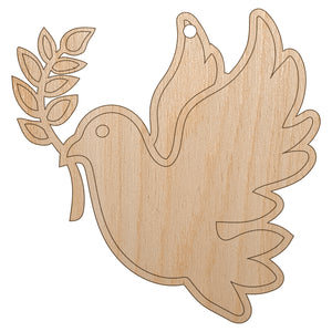 Peace Dove with Olive Branch Unfinished Craft Wood Holiday Christmas Tree DIY Pre-Drilled Ornament