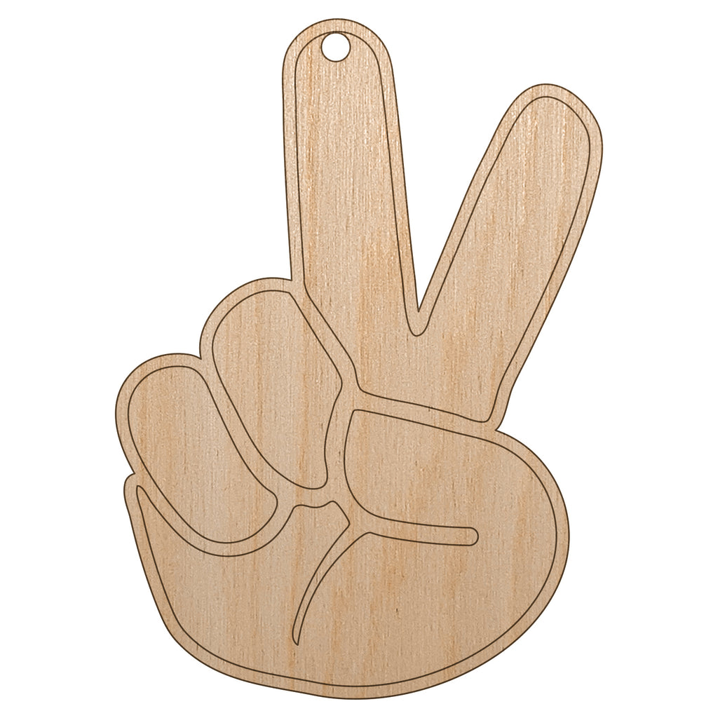 Peace Hand Sign Unfinished Craft Wood Holiday Christmas Tree DIY Pre-Drilled Ornament