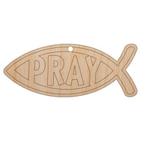 Pray Ichthys Fish Christian Sketch Unfinished Craft Wood Holiday Christmas Tree DIY Pre-Drilled Ornament