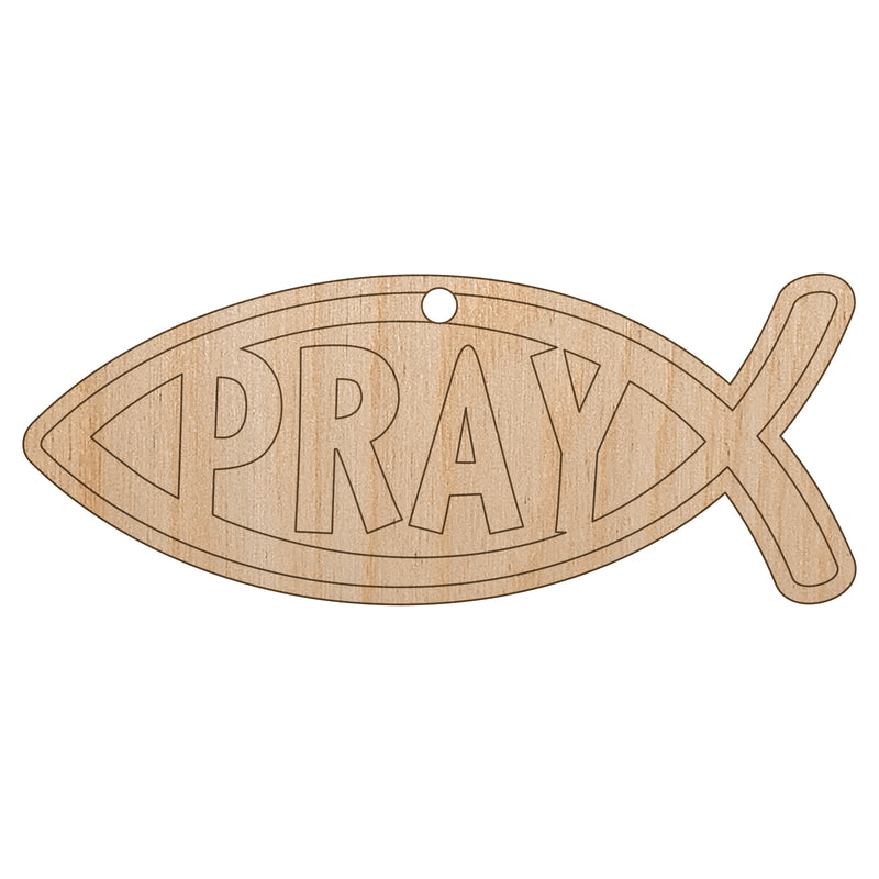 Pray Ichthys Fish Christian Sketch Unfinished Craft Wood Holiday Christmas Tree DIY Pre-Drilled Ornament