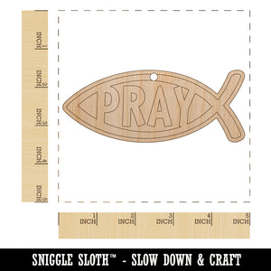 Pray Ichthys Fish Christian Sketch Unfinished Craft Wood Holiday Christmas Tree DIY Pre-Drilled Ornament