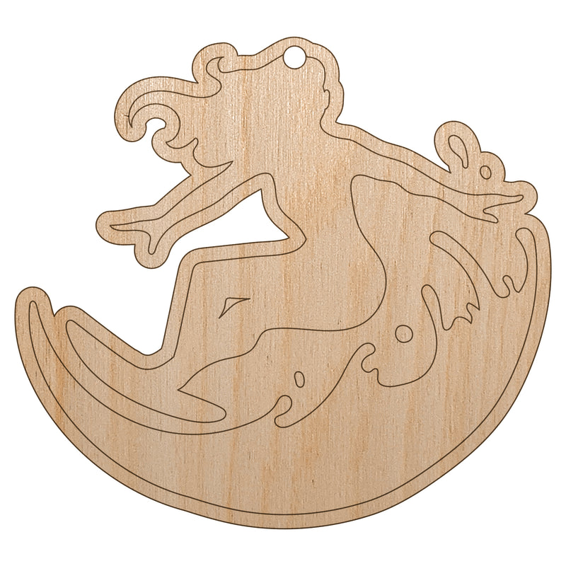 Surfing Surfer Girl on Wave Unfinished Craft Wood Holiday Christmas Tree DIY Pre-Drilled Ornament