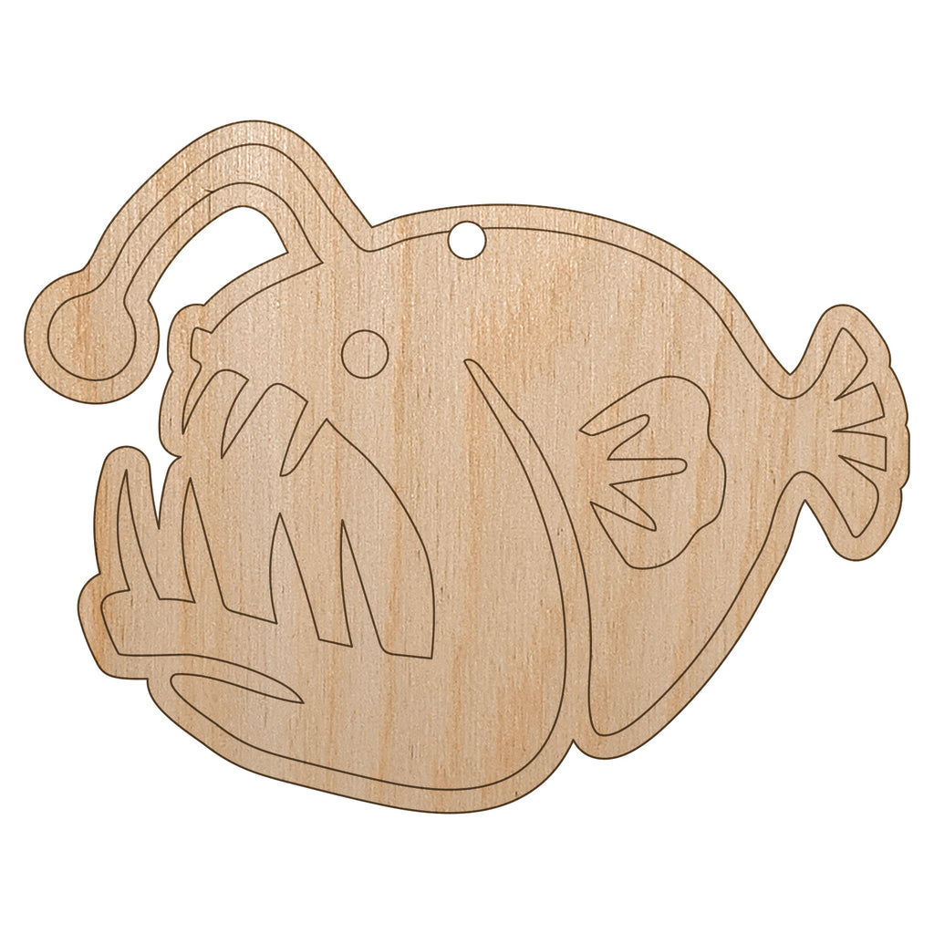 Toothy Angler Fish Unfinished Craft Wood Holiday Christmas Tree DIY Pre-Drilled Ornament