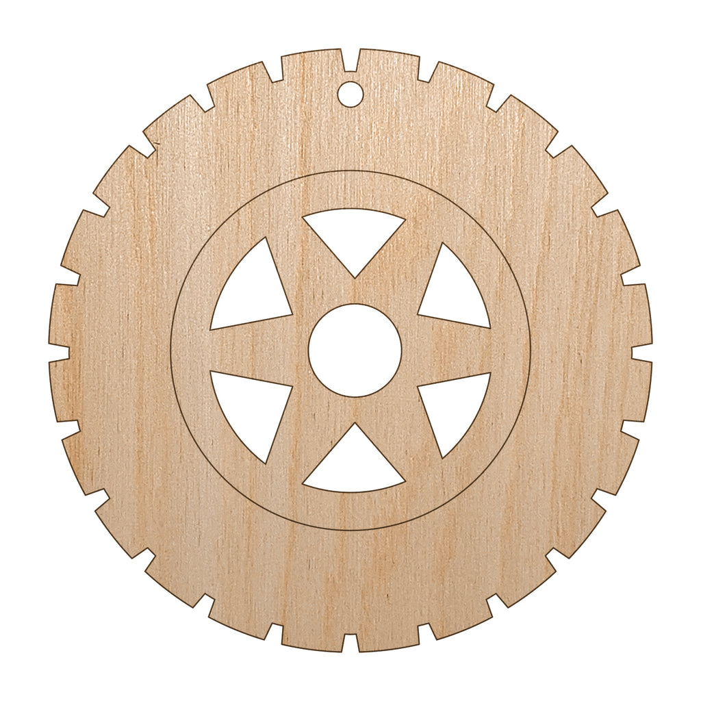 Wheel Tire Icon Unfinished Craft Wood Holiday Christmas Tree DIY Pre-Drilled Ornament