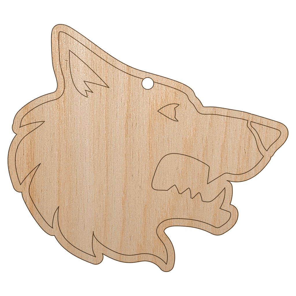 Wolf Head Side Profile Unfinished Craft Wood Holiday Christmas Tree DIY Pre-Drilled Ornament