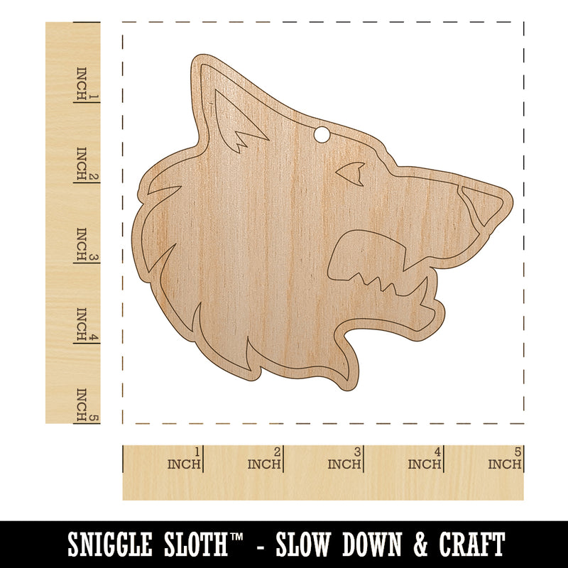 Wolf Head Side Profile Unfinished Craft Wood Holiday Christmas Tree DIY Pre-Drilled Ornament