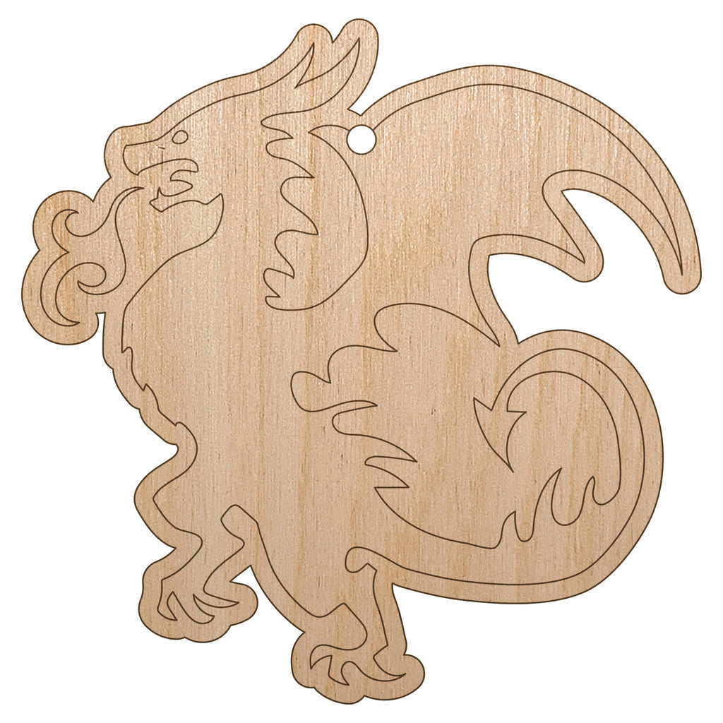 Wyvern Dragon Fantasy Silhouette Unfinished Craft Wood Holiday Christmas Tree DIY Pre-Drilled Ornament