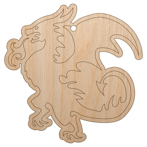Wyvern Dragon Fantasy Silhouette Unfinished Craft Wood Holiday Christmas Tree DIY Pre-Drilled Ornament