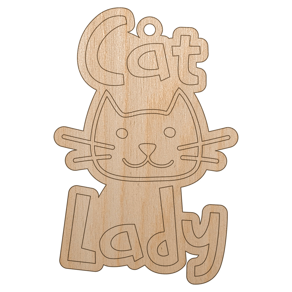 Cat Lady Cuteness Unfinished Craft Wood Holiday Christmas Tree DIY Pre-Drilled Ornament