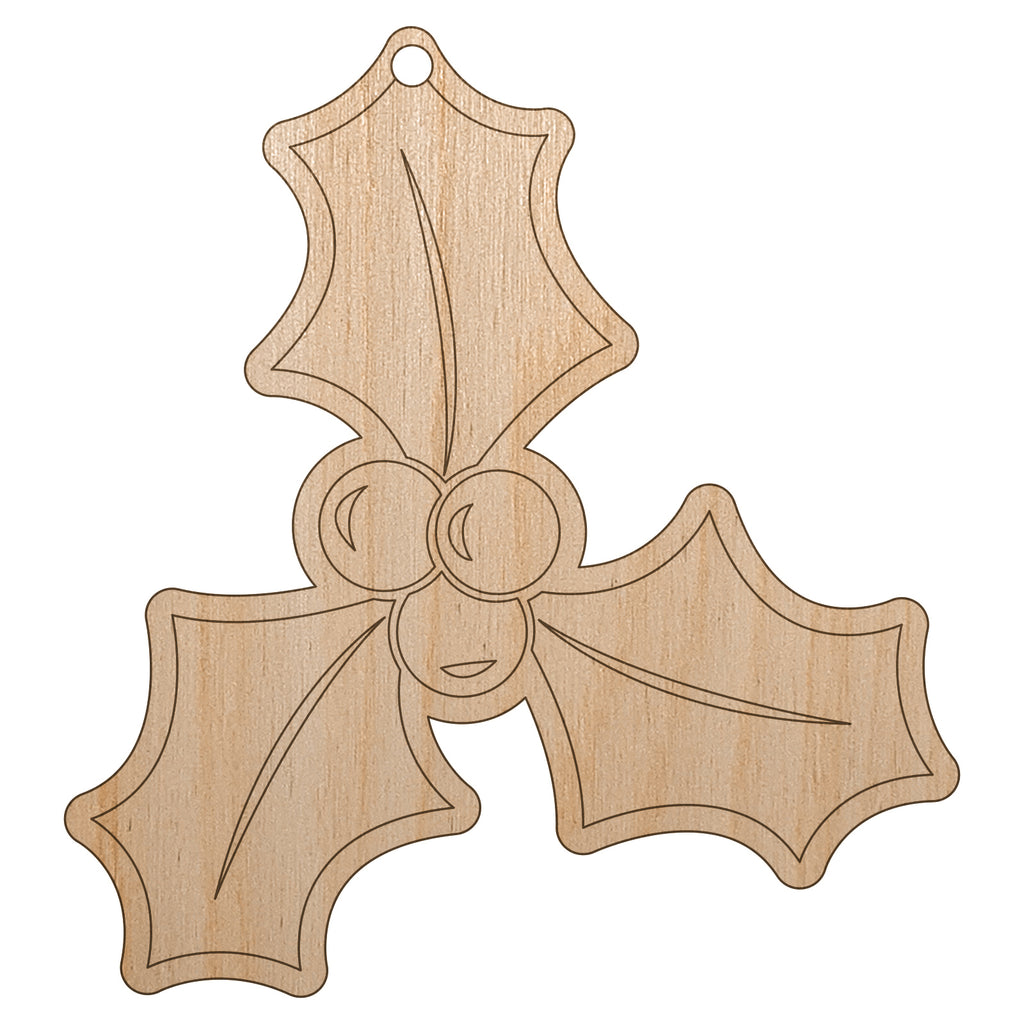 Christmas Holly Unfinished Craft Wood Holiday Christmas Tree DIY Pre-Drilled Ornament
