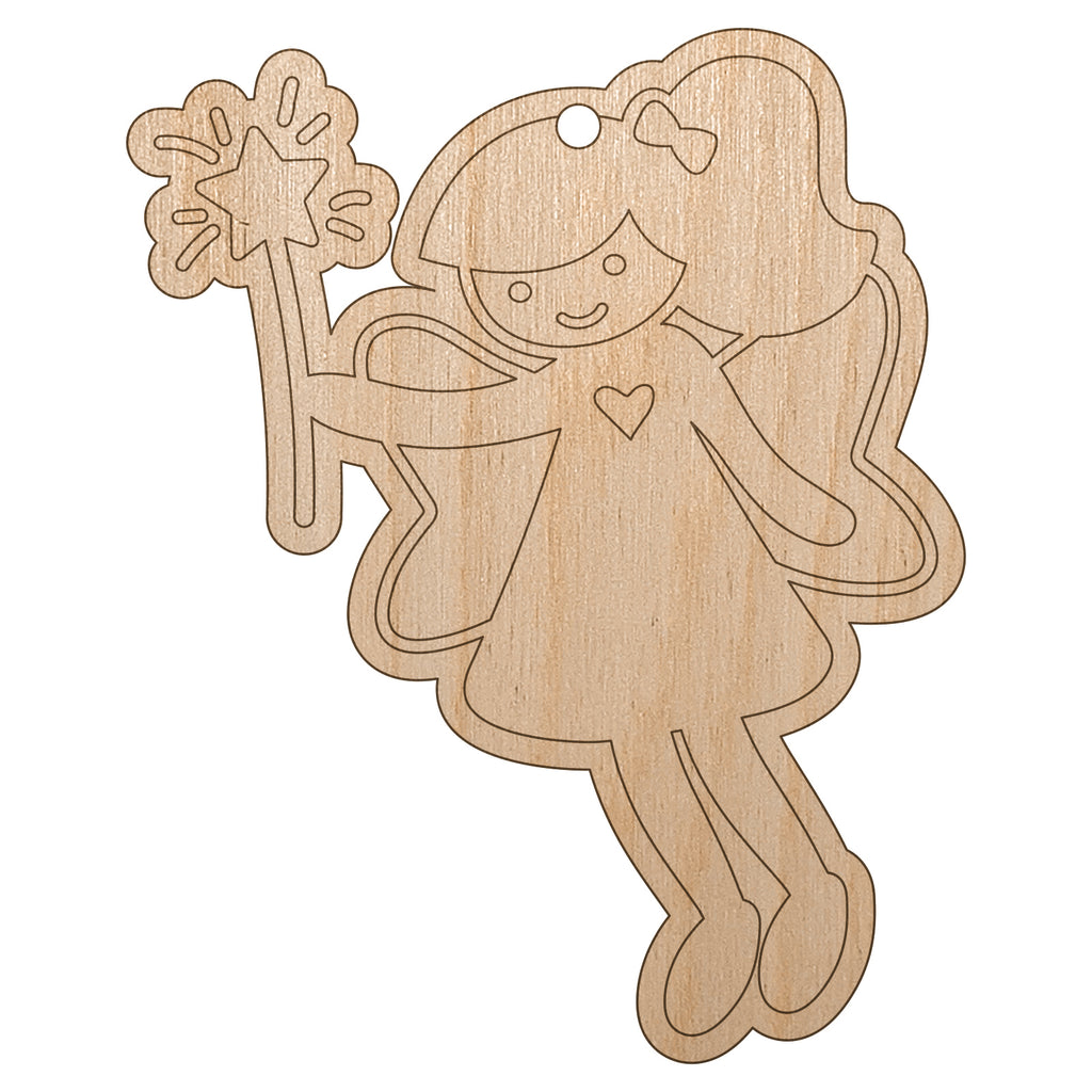 Sweet Fairy with Wand Unfinished Craft Wood Holiday Christmas Tree DIY Pre-Drilled Ornament