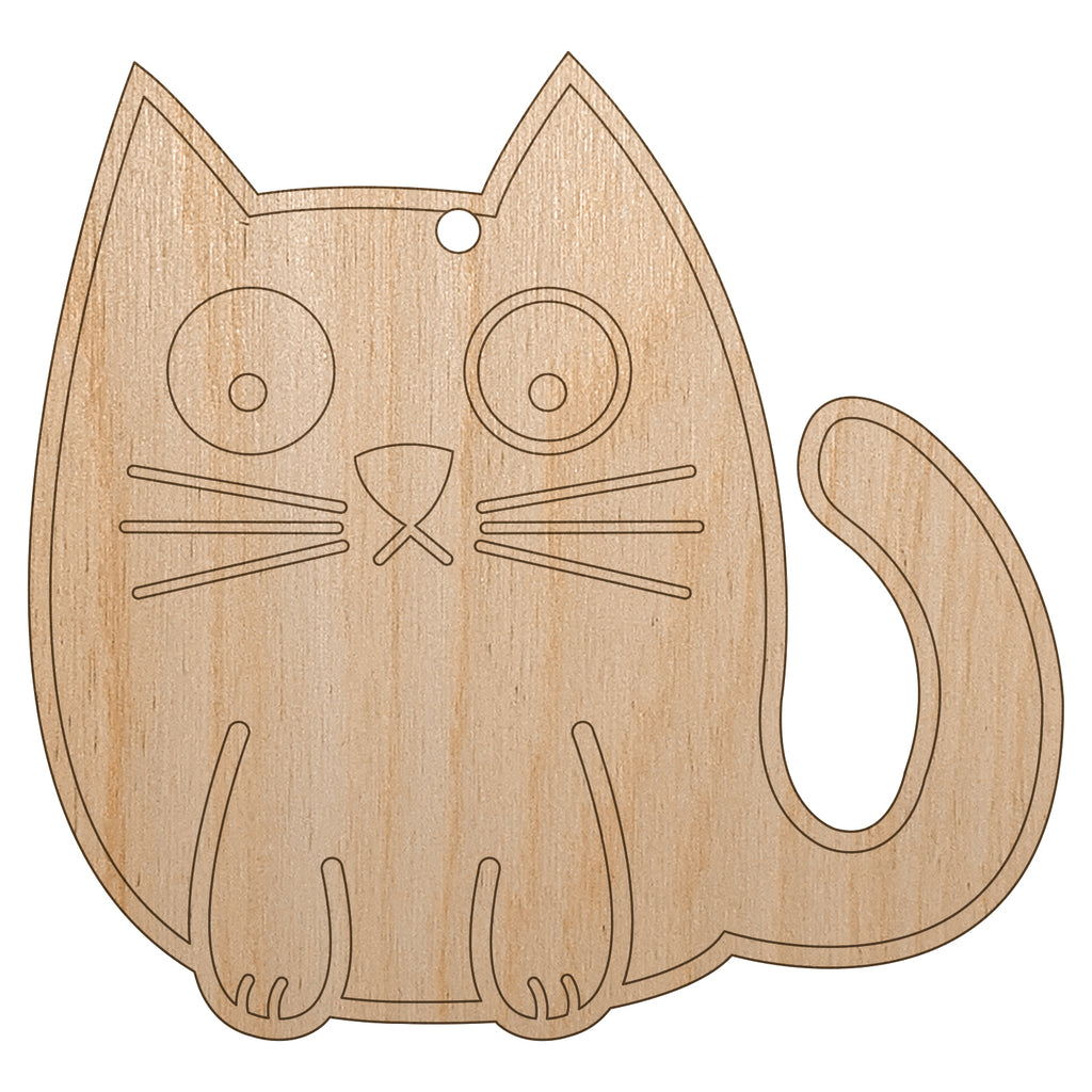 Wary Kitty Cat Unfinished Craft Wood Holiday Christmas Tree DIY Pre-Drilled Ornament
