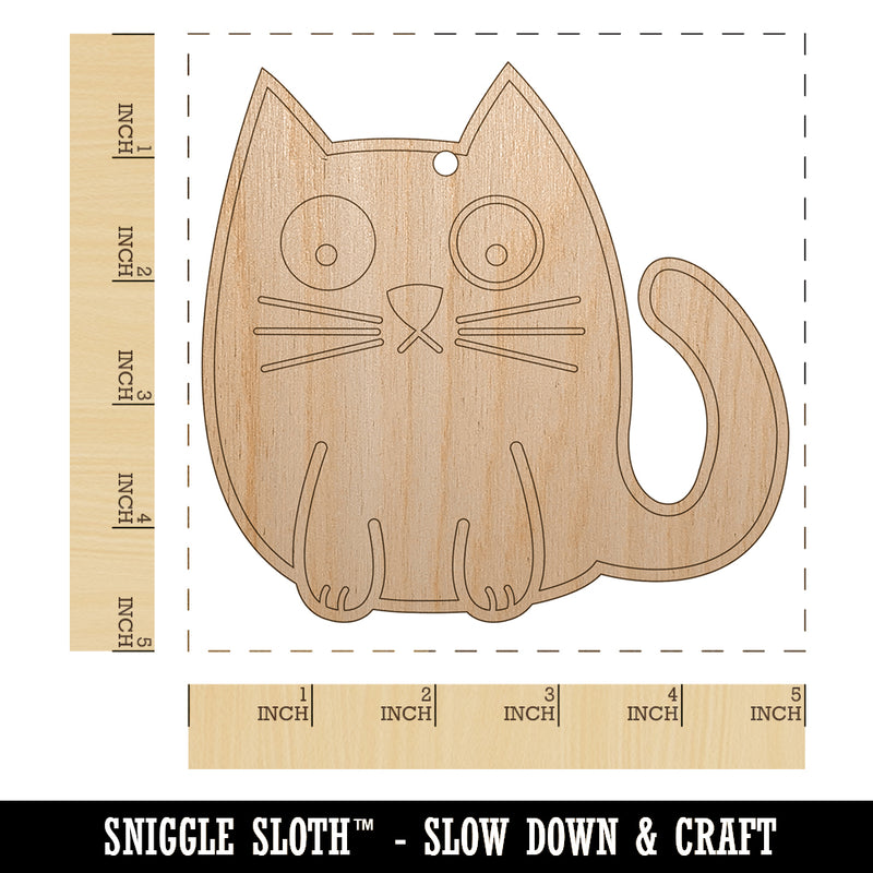 Wary Kitty Cat Unfinished Craft Wood Holiday Christmas Tree DIY Pre-Drilled Ornament