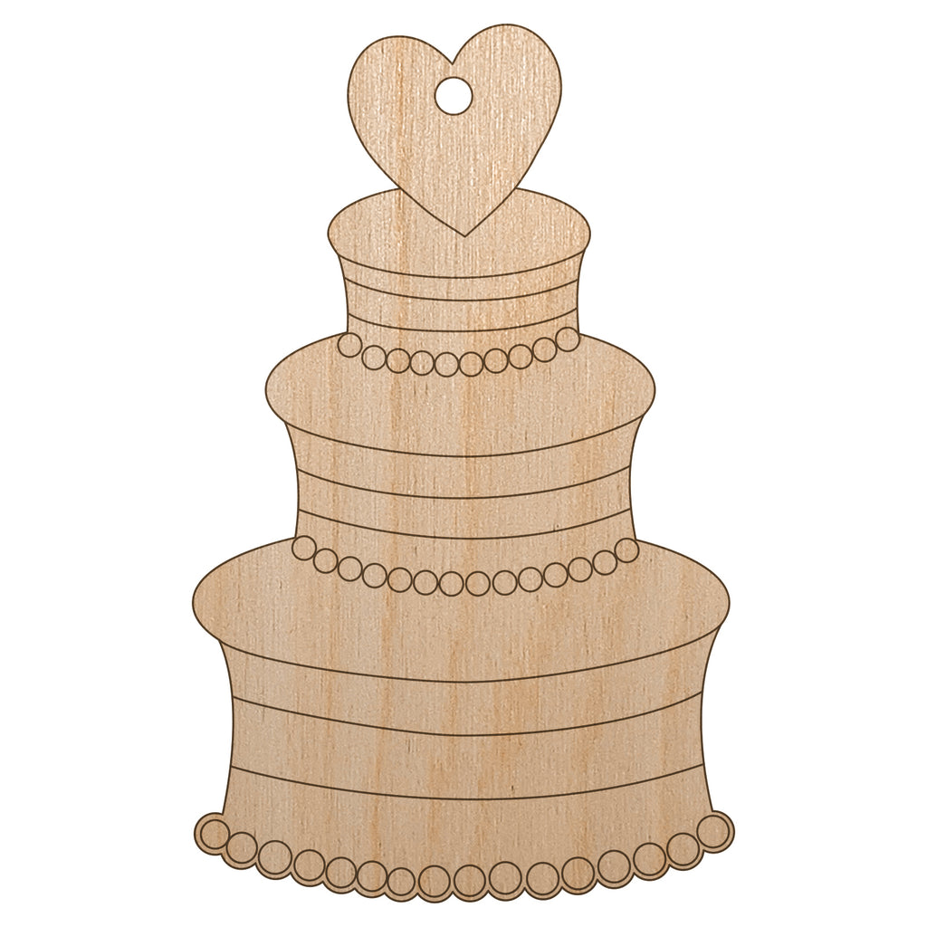 Wedding Cake with Heart Unfinished Craft Wood Holiday Christmas Tree DIY Pre-Drilled Ornament
