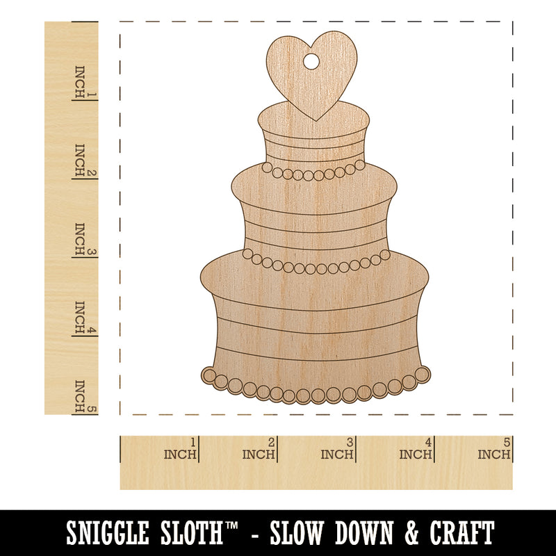 Wedding Cake with Heart Unfinished Craft Wood Holiday Christmas Tree DIY Pre-Drilled Ornament