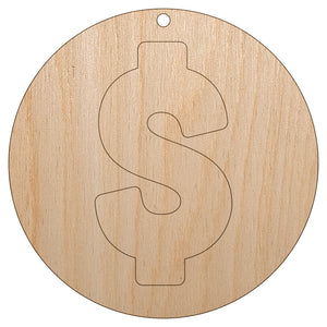 Dollar Sign Money in Circle Unfinished Craft Wood Holiday Christmas Tree DIY Pre-Drilled Ornament