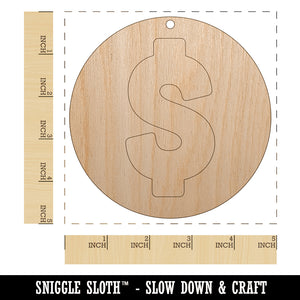 Dollar Sign Money in Circle Unfinished Craft Wood Holiday Christmas Tree DIY Pre-Drilled Ornament